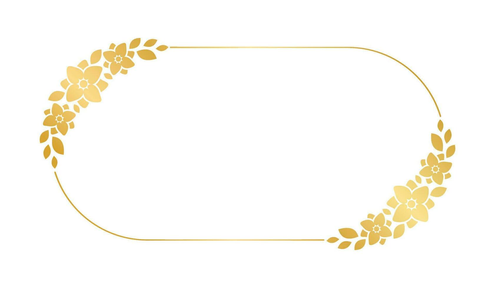 Gold oval floral frame template. Luxury golden frame border for invite