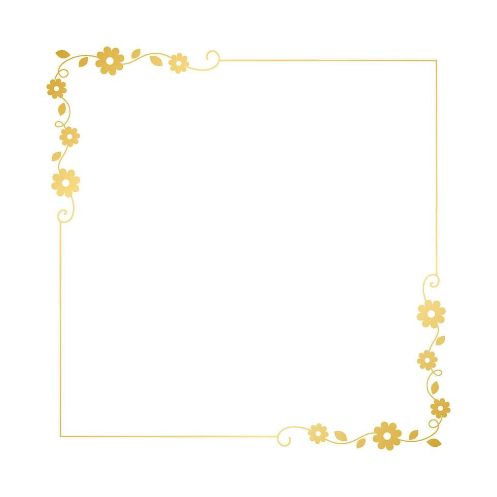 oro floral cuadrado marco. elegante línea borde, hojas y flores, Boda invitación y tarjetas, logo diseño y carteles modelo. sencillo mínimo estilo botánico vector Arte.