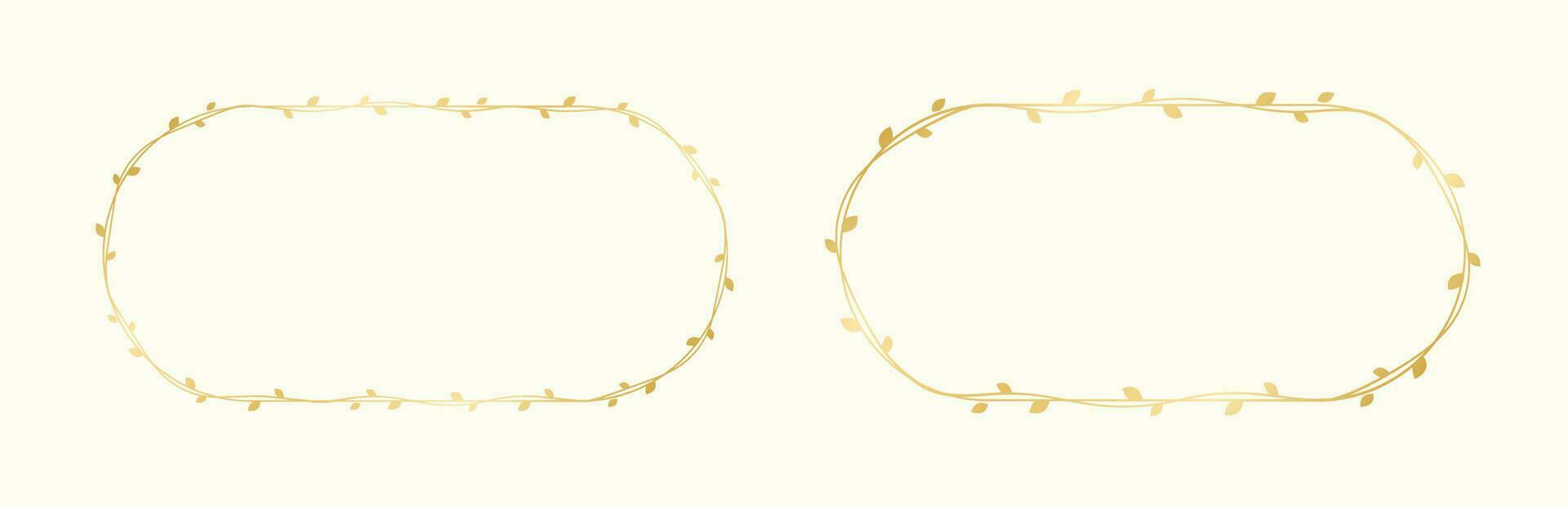 Gold vine frame wedding elegant wreath set. Golden frame with botanical design. Vector isolated illustration.