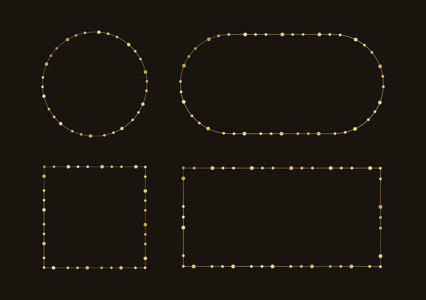 Gold Christmas Fairy Lights Frame Border Set. Abstract geometric golden dots circle frame collection. vector