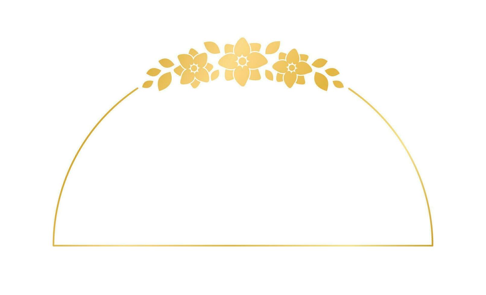 Gold geometric floral frame template. Luxury golden frame border for invite, wedding, certificate. Vector art with flowers and leaves.