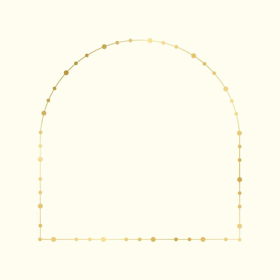 Abstract geometric arch frame with golden dots pattern. Gold Christmas Fairy Lights Frame Border. vector