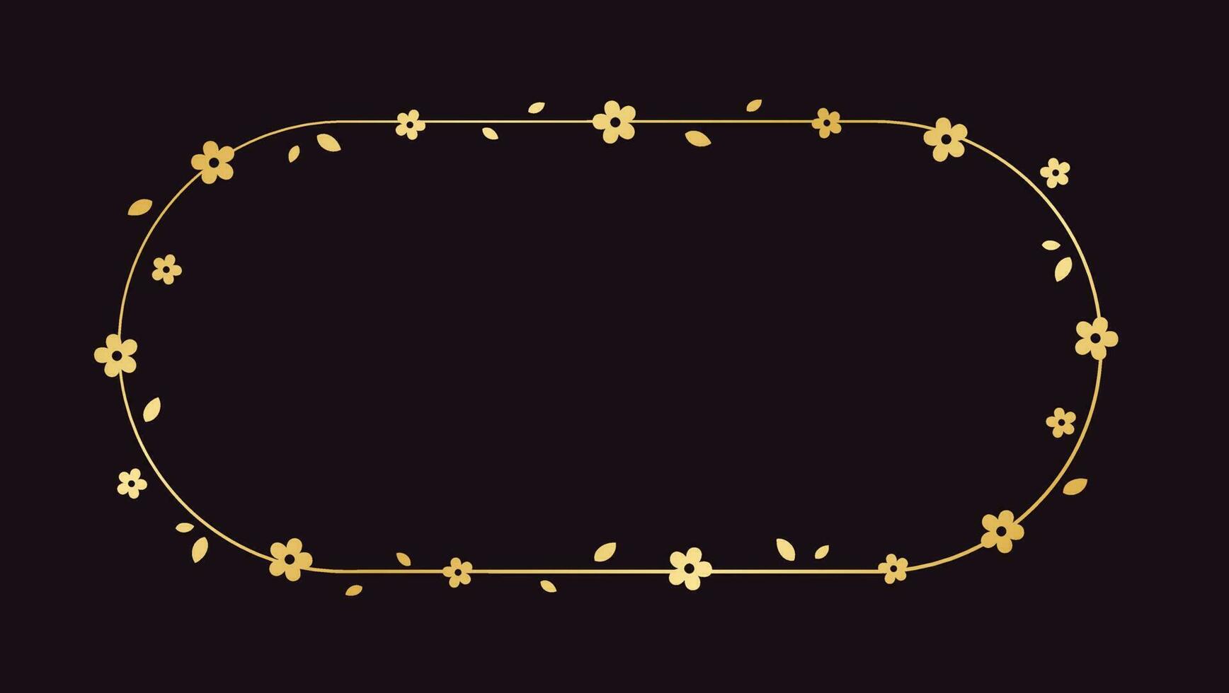 Gold Oval Floral Frame Silhouette Doodle. Golden Botanical border template, flourish design element for wedding, greeting card. vector