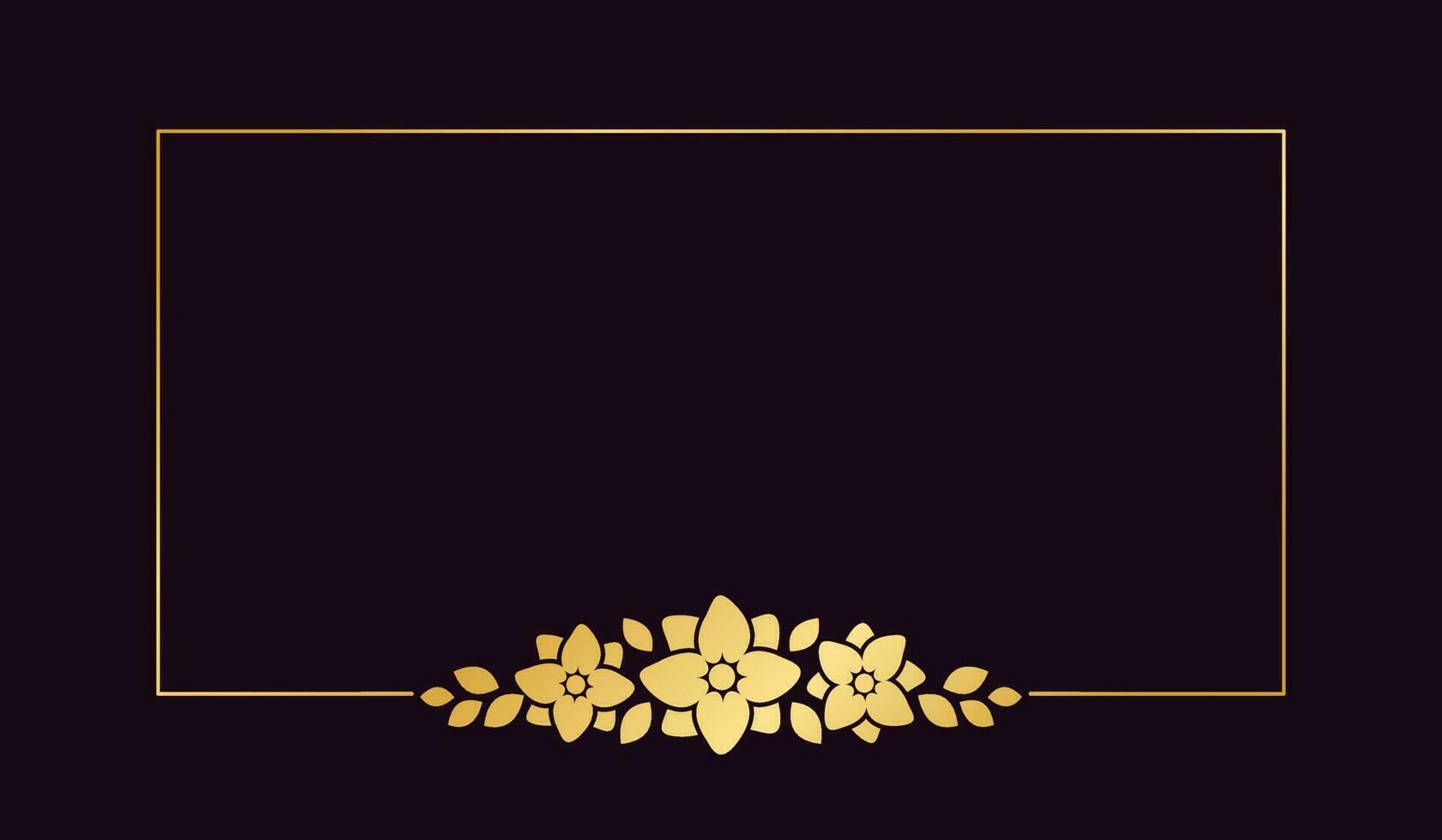 Rectangle gold floral frame template. Luxury golden frame border for invite, wedding, certificate. Vector art with flowers and leaves.