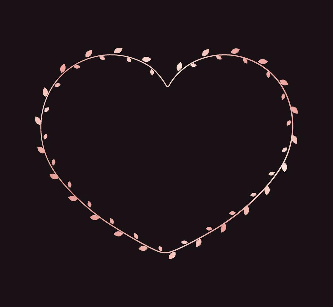 Rose Gold Heart Shape Frame Made of Vine Leaves. Floral Valentines Day, Spring Summer Design Element, Love Concept vector