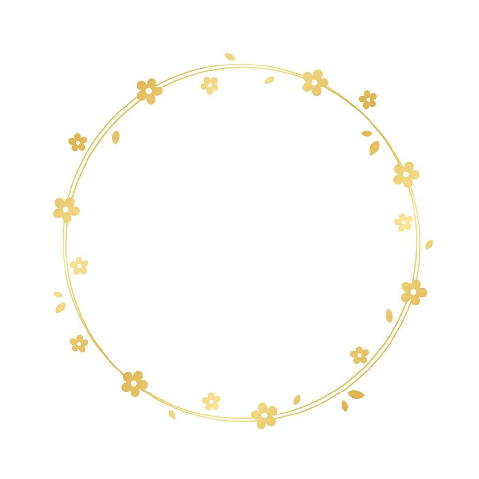Gold Round Floral Frame. Botanical circle border template, simple minimal design element. vector