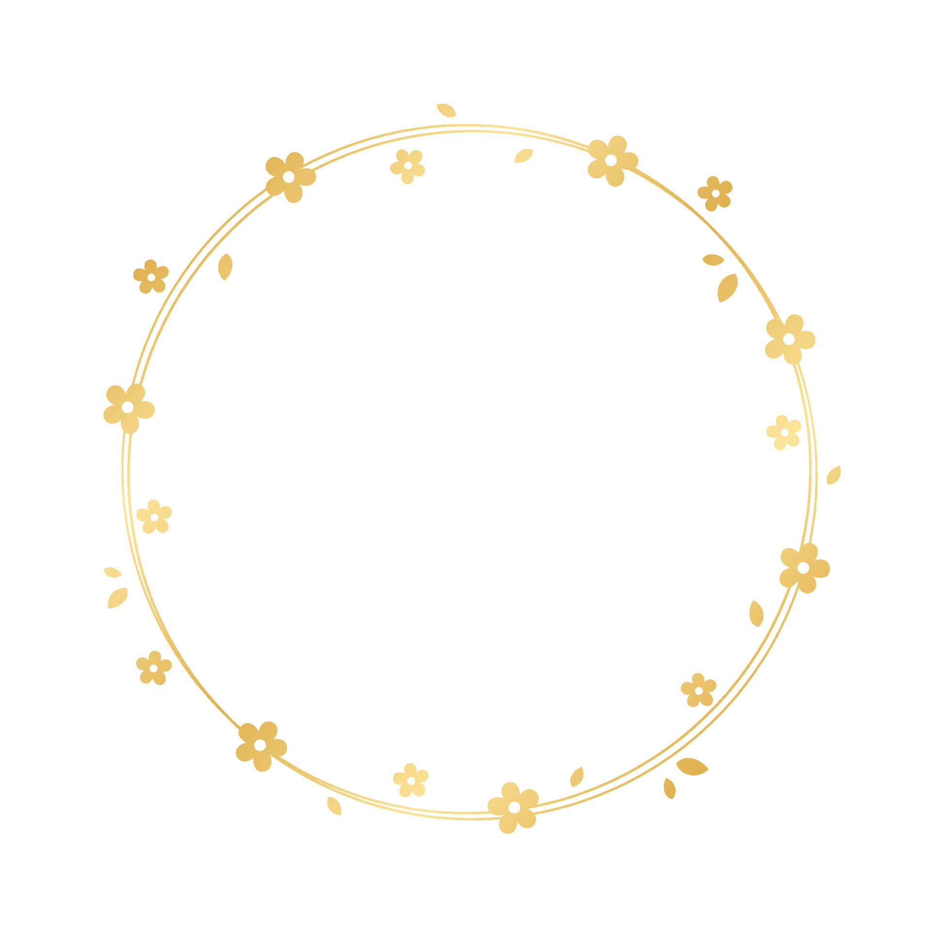 Gold Round Floral Frame. Botanical circle border template, simple