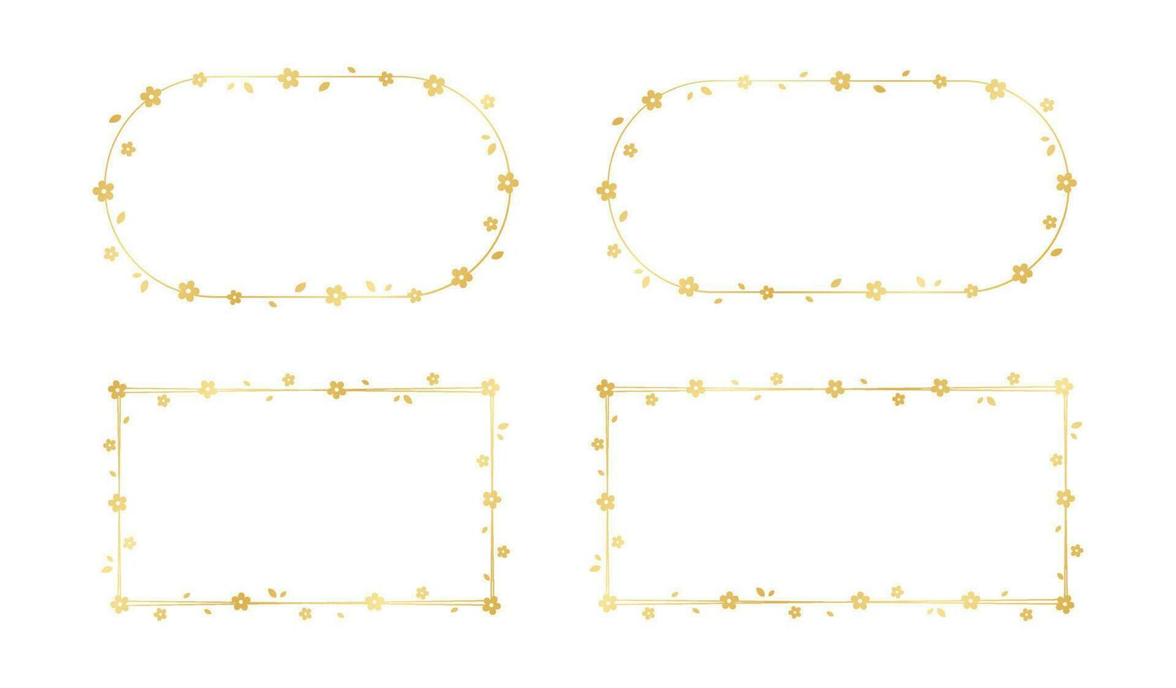 Gold Floral Frame Silhouette Set. Spring border template, flourish design element for wedding, greeting card. vector