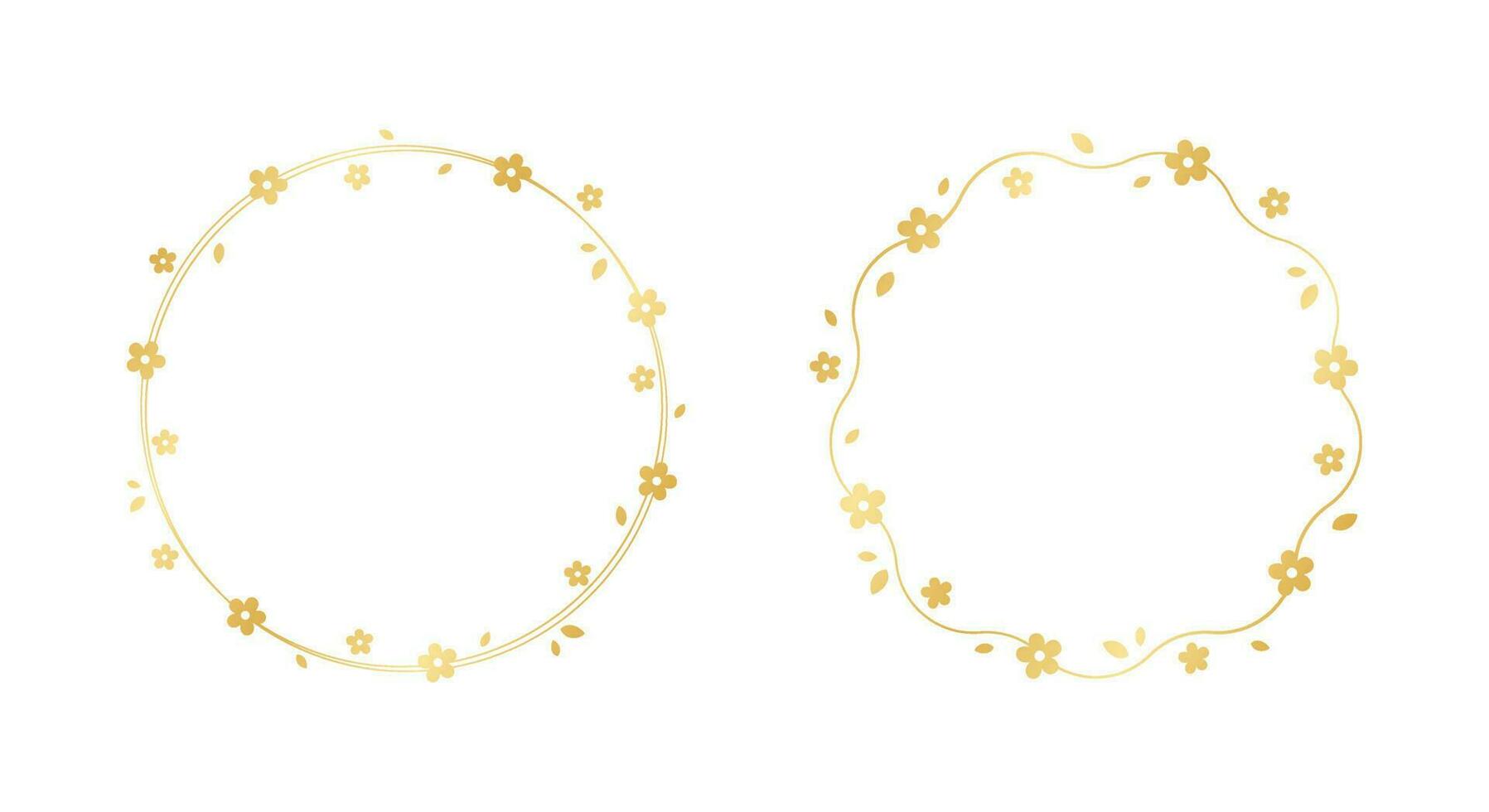 Gold Round Floral Frame. Botanical circle border template, simple minimal design element. vector