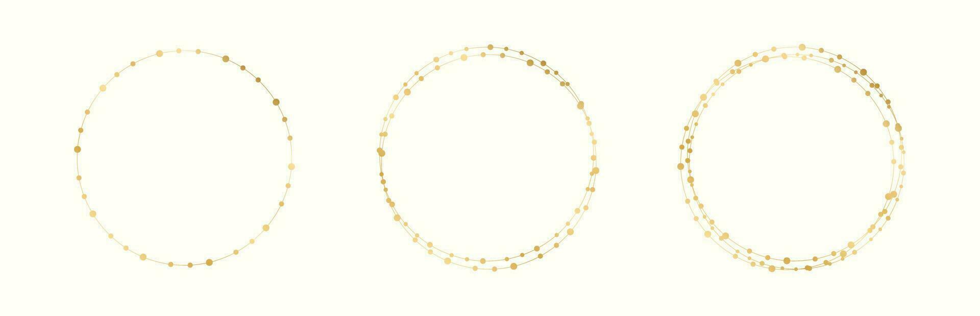 Gold Round Christmas Fairy Lights Frame Border Set. Abstract golden dots circle frame collection. vector