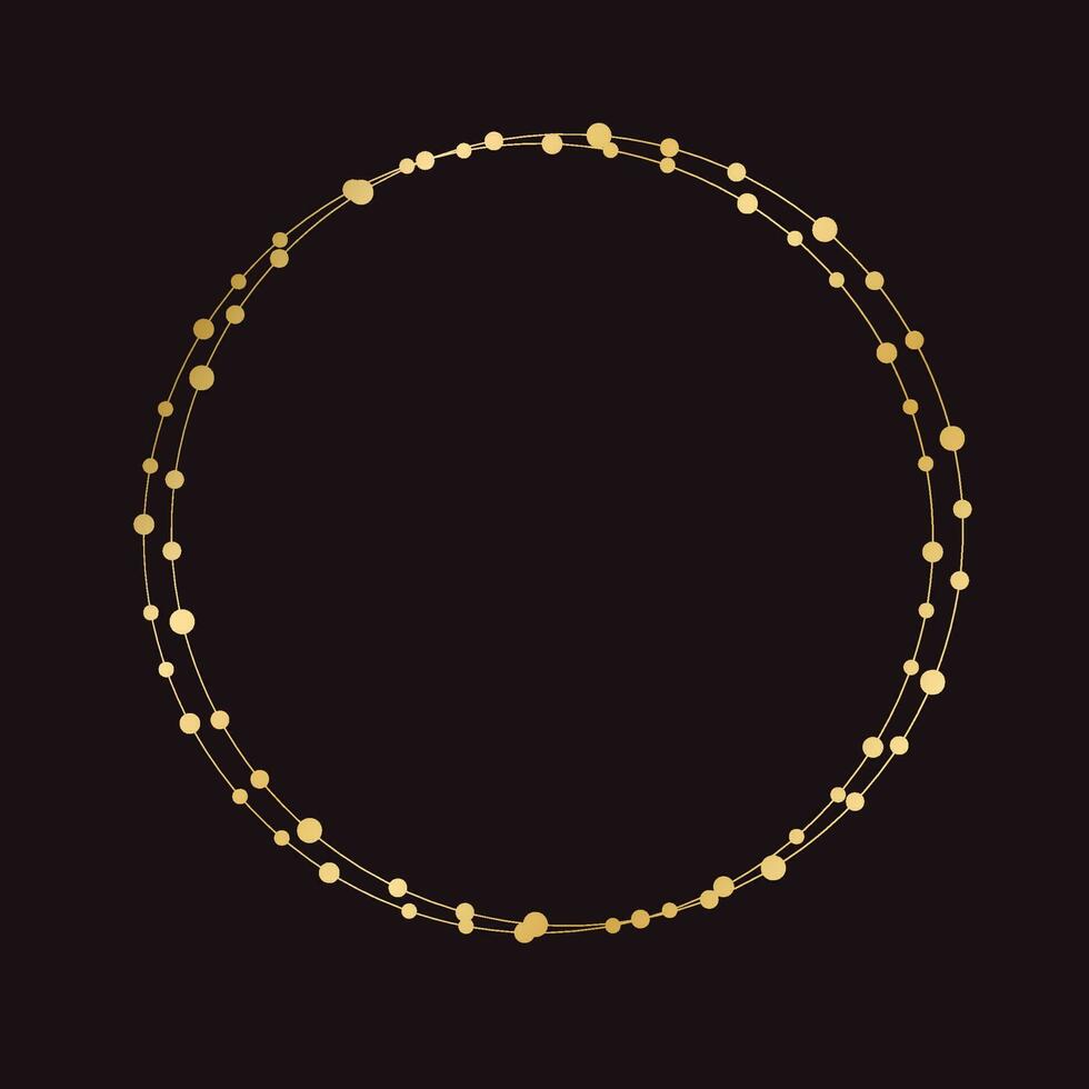 Gold Round Christmas Fairy Lights Frame Border. Abstract golden dots circle frame. vector