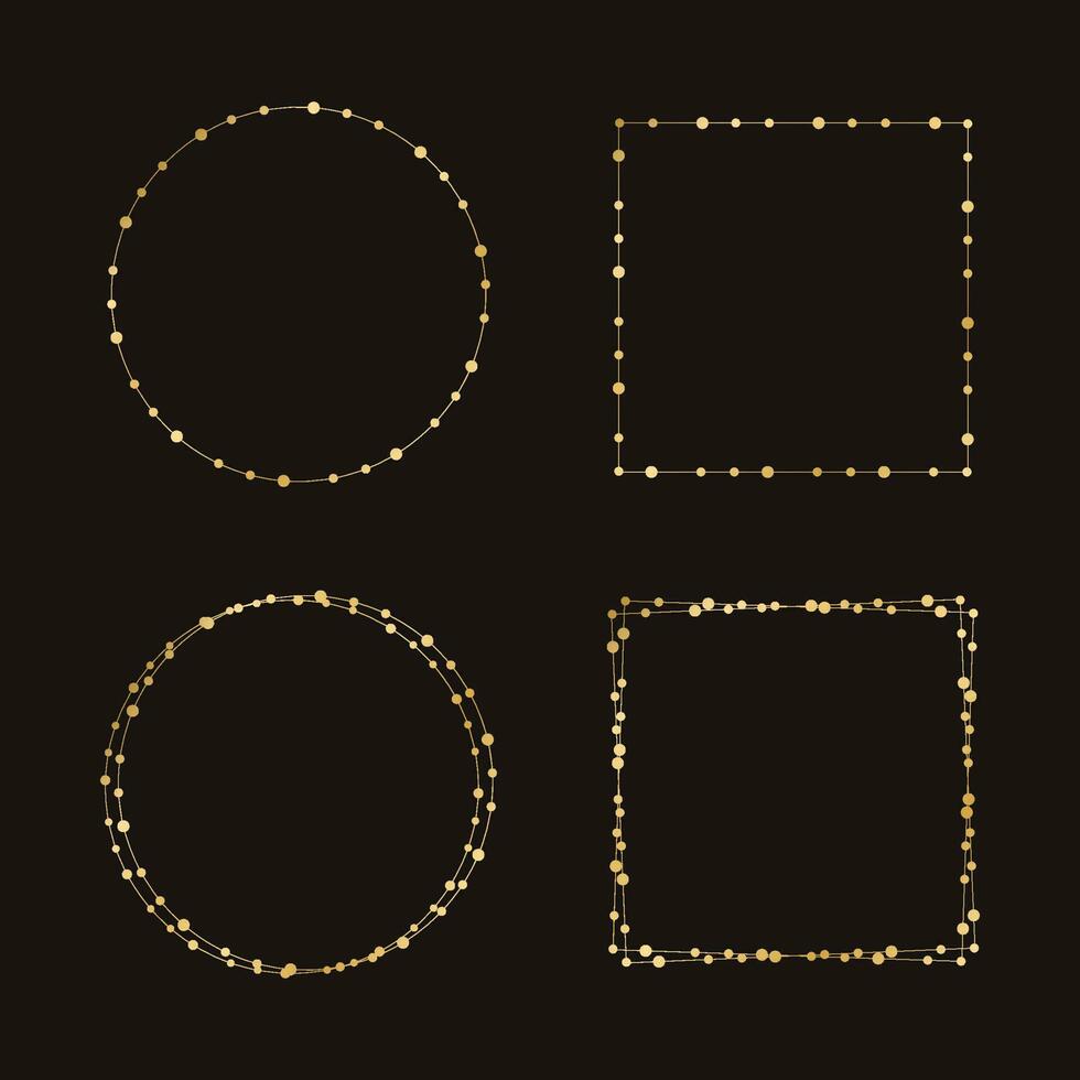 Gold Christmas Fairy Lights Frame Border Set. Abstract geometric golden dots circle frame collection. vector