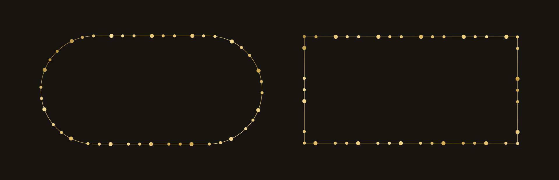 Gold Christmas Fairy Lights Frame Border Set. Abstract geometric golden dots circle frame collection. vector