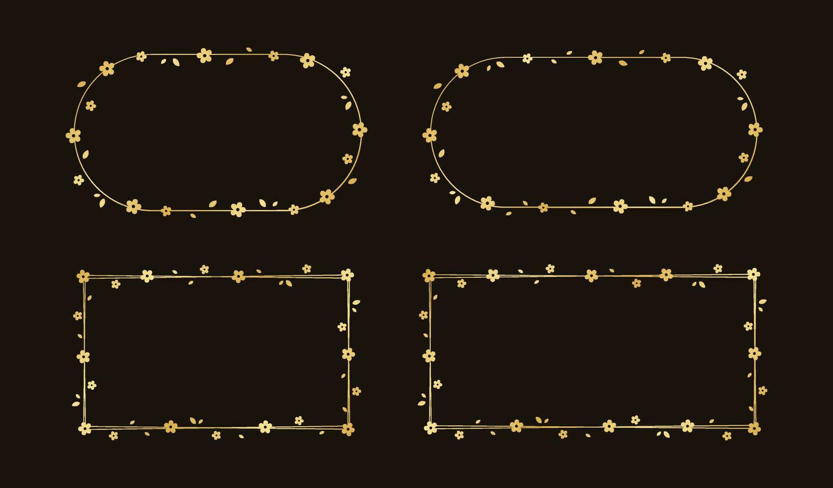 Gold Floral Frame Silhouette Set. Spring border template, flourish design element for wedding, greeting card. vector