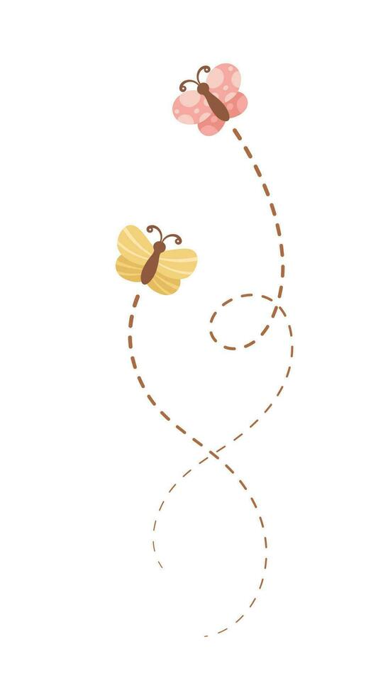 Flying Butterfly trail with dashed line route. Nature Spring Summer Design Element vector