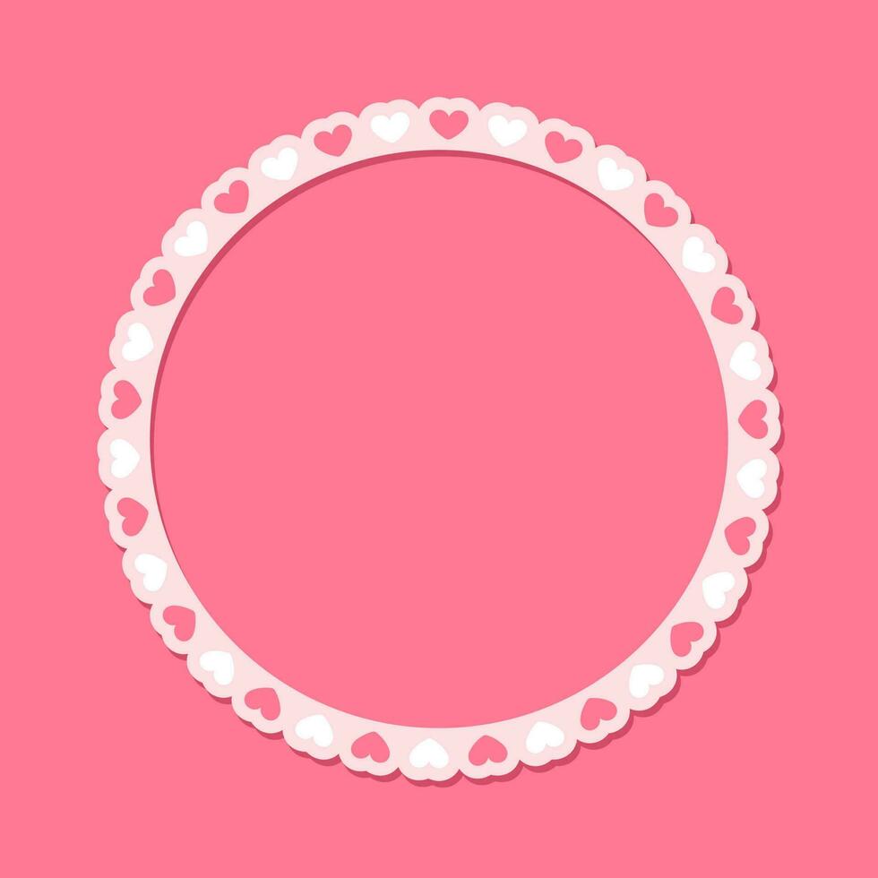 Circle scalloped frame with hearts, Pastel Cute Valentines Frame Border vector