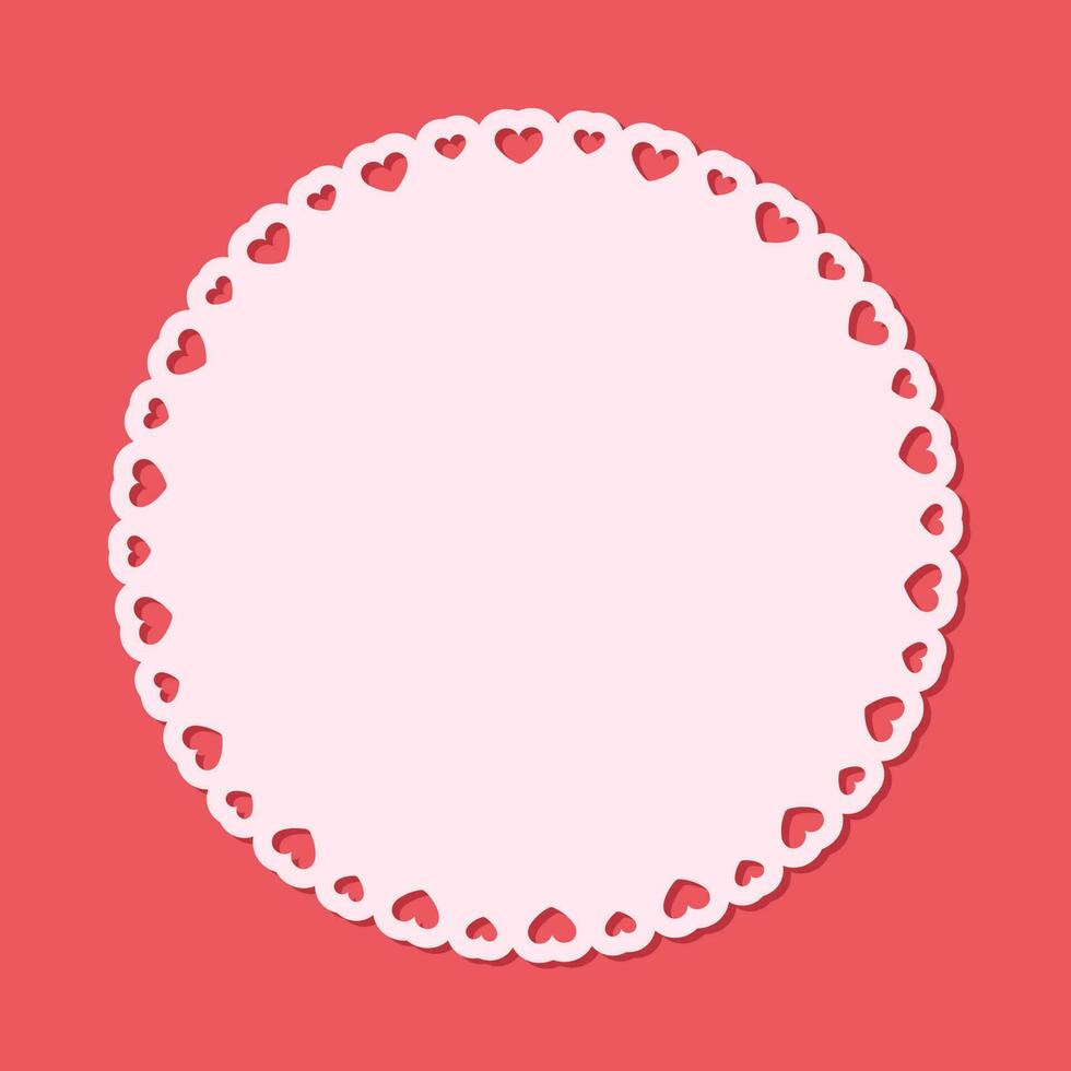 Round scalloped frame with hearts pattern, Pastel Cute Valentines Frame Border vector