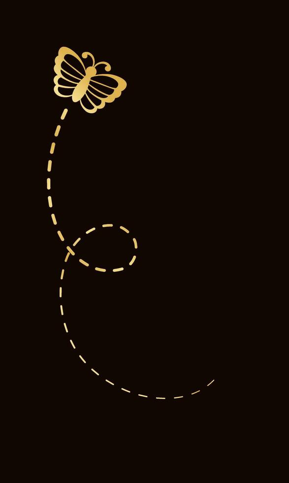 Golden Butterfly with Dotted Line Flight Route. Elegant gold butterflies trail. Vector design elements for spring and summer.