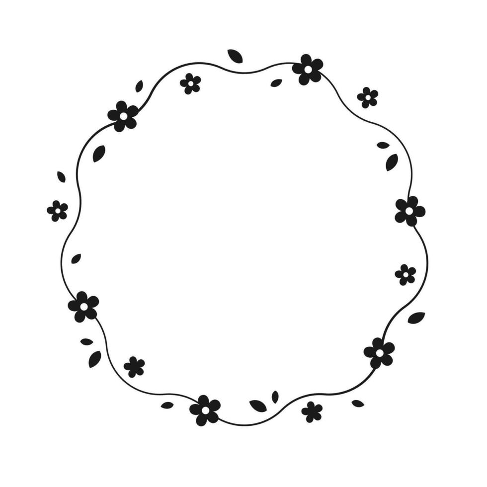 Round Floral Frame Silhouette. Botanical circle border template, simple minimal design element. vector