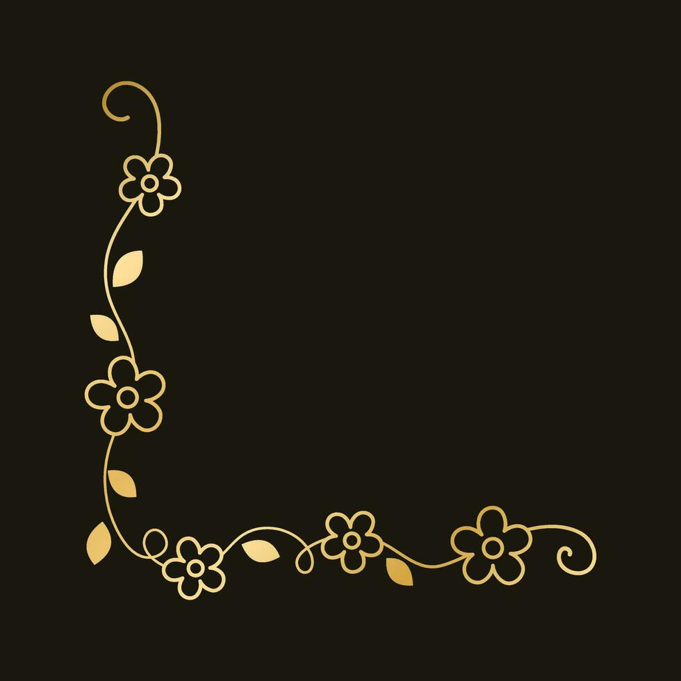 Spring gold floral corner borders. Flower page decoration doodle vector illustration.