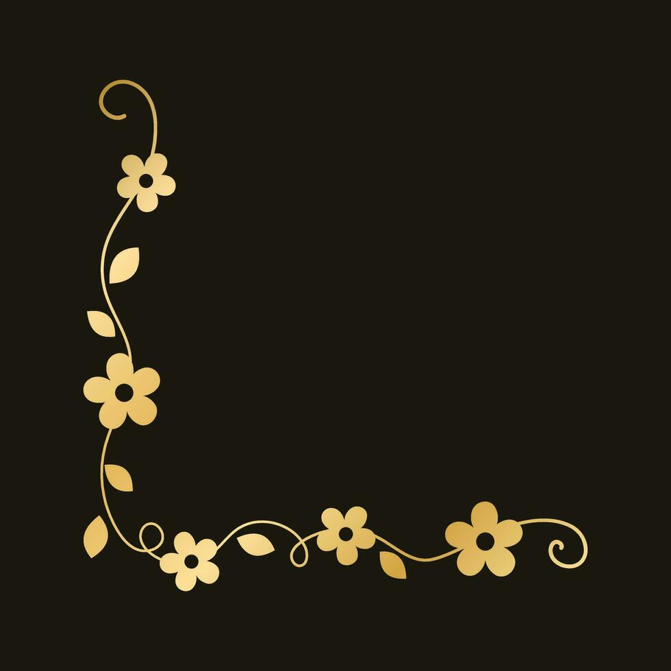 Spring gold floral corner borders. Flower page decoration doodle vector illustration.