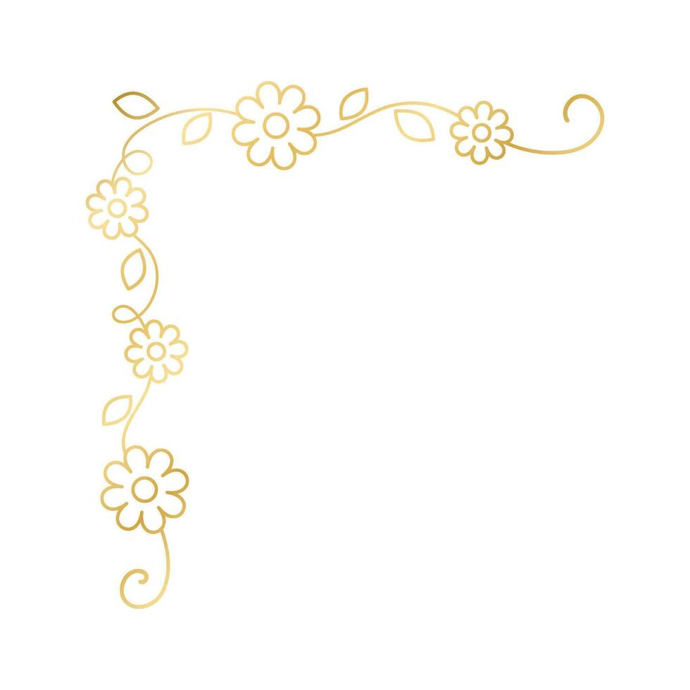 Spring gold floral corner borders. Flower page decoration doodle vector illustration.