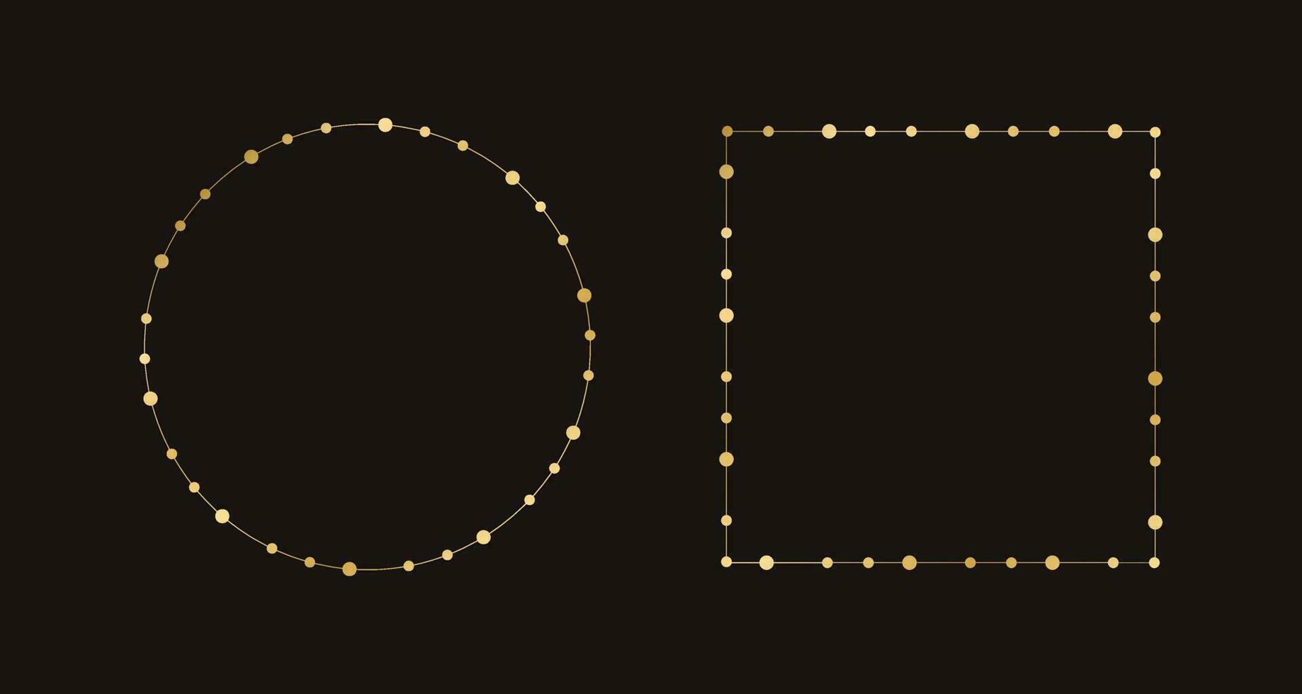 Gold Christmas Fairy Lights Frame Border Set. Abstract geometric golden dots circle frame collection. vector