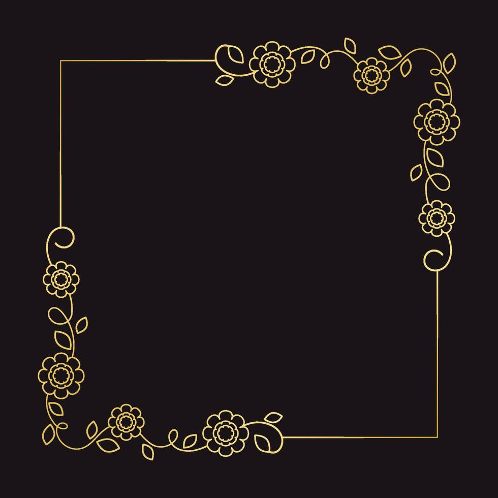 oro floral cuadrado marco. elegante línea borde, hojas y flores, Boda invitación y tarjetas, logo diseño y carteles modelo. sencillo mínimo estilo botánico vector Arte.