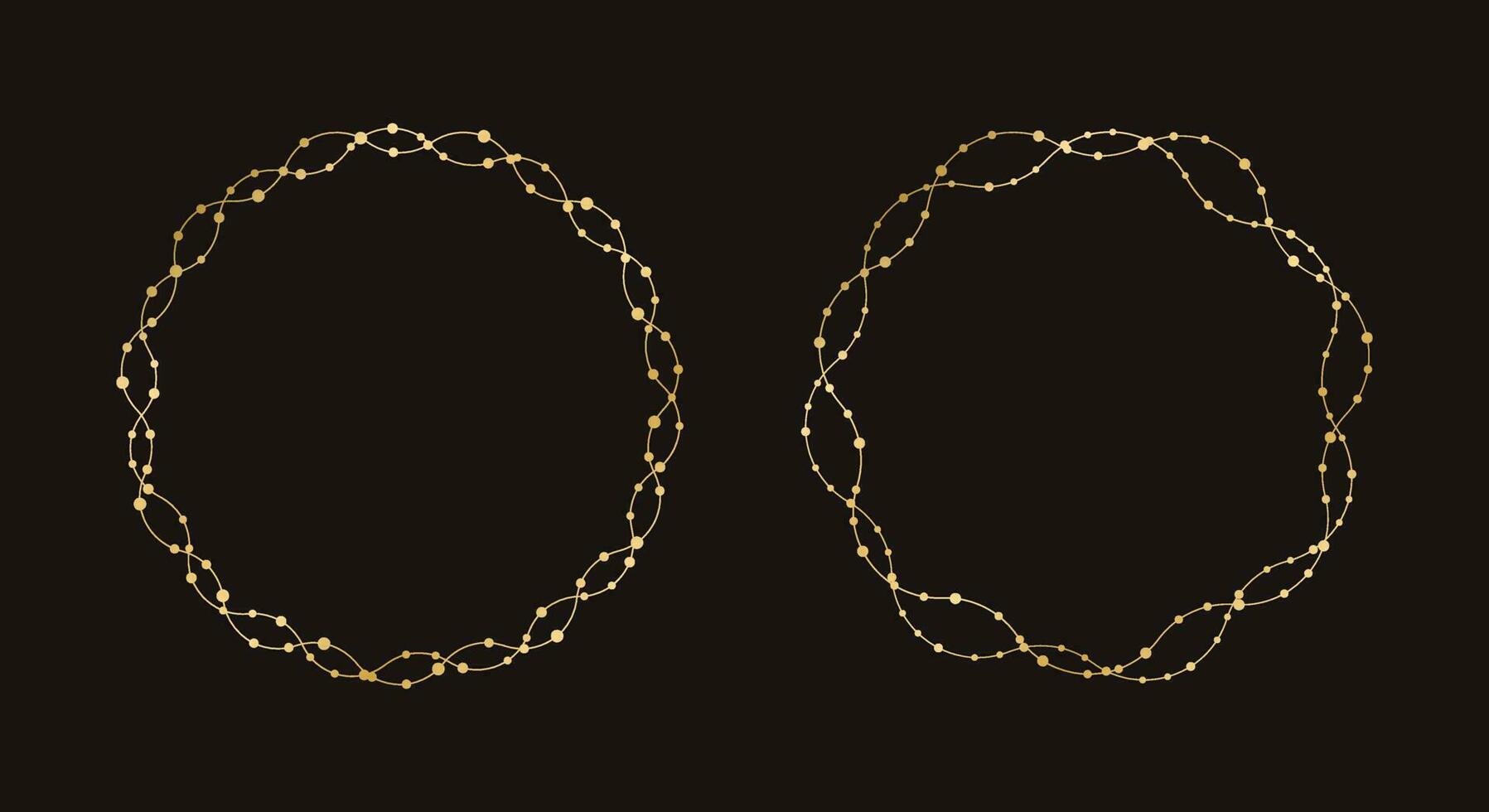 Gold Round Christmas Fairy Lights Frame Border Set. Abstract golden dots circle frame collection. vector