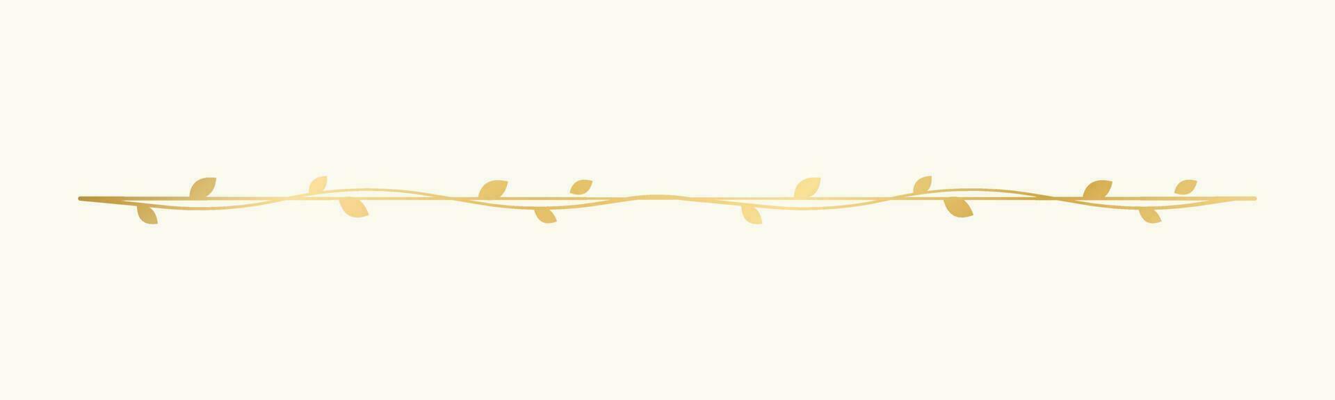 Gold vine separators border, text dividers. Floral botanical line borders elegant luxury design element. vector