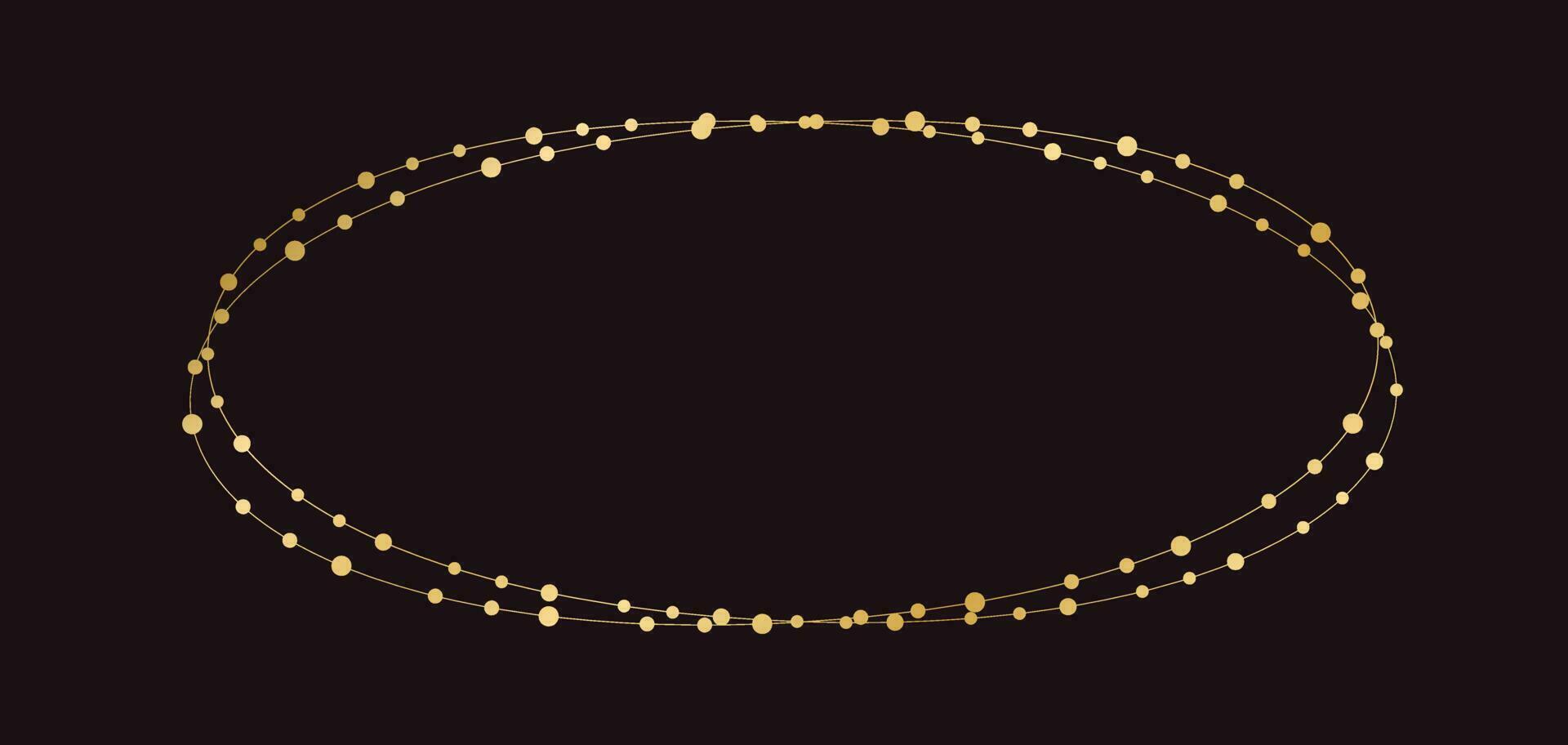 Gold Christmas Fairy Lights Frame Border Template. Abstract golden dots circle frame. vector