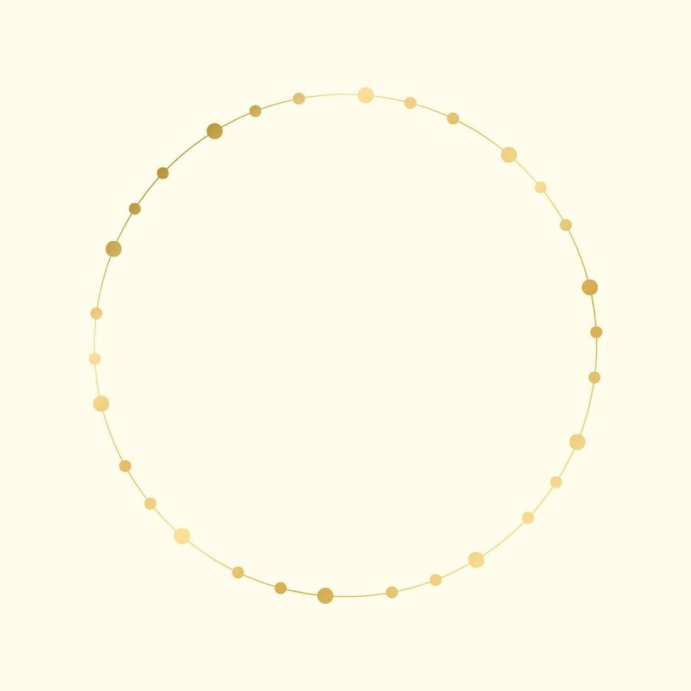 Gold Round Christmas Fairy Lights Frame Border. Abstract golden dots circle frame. vector