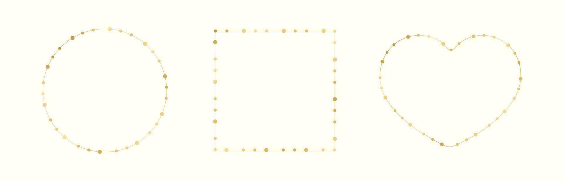 Gold Christmas Fairy Lights Frame Border Set. Abstract geometric golden dots circle frame collection. vector