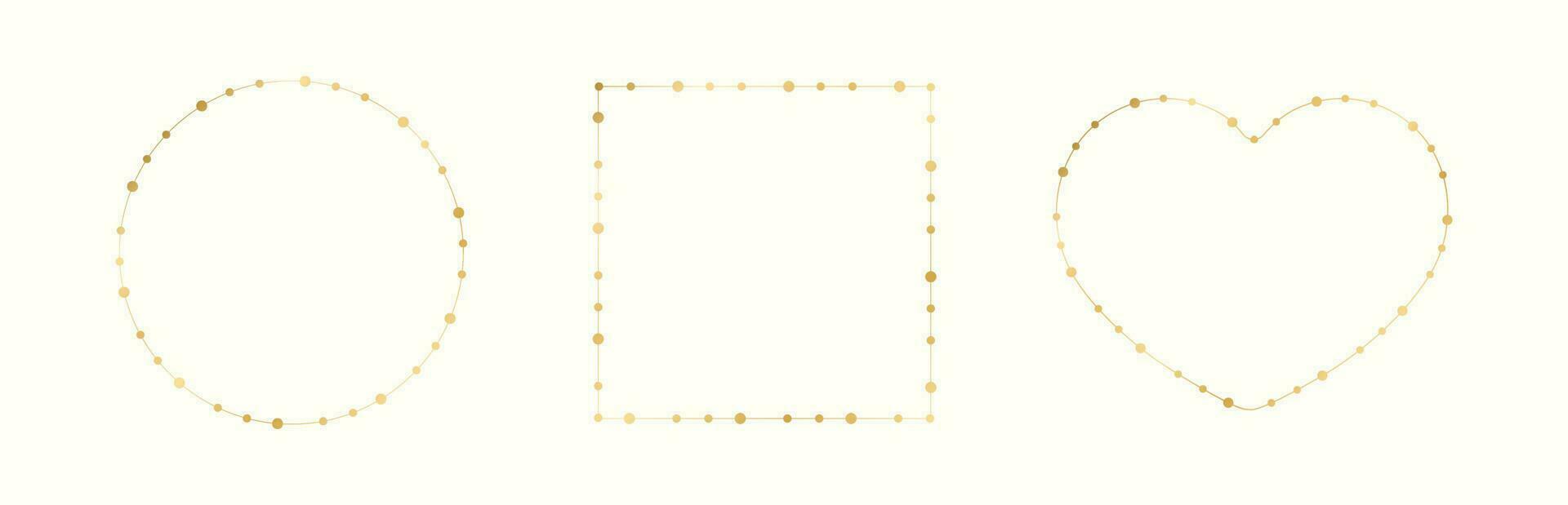 Gold Christmas Fairy Lights Frame Border Set. Abstract geometric golden dots circle frame collection. vector