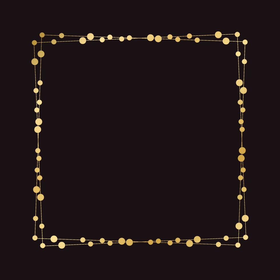 Gold Square Christmas Fairy Lights Frame Border. Abstract golden dots circle pattern frame. vector