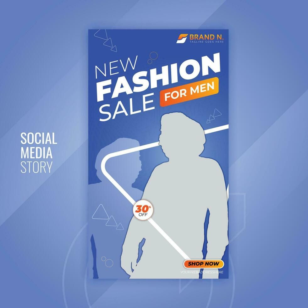 Men's fashion sale social media story with blue gradient color background vector