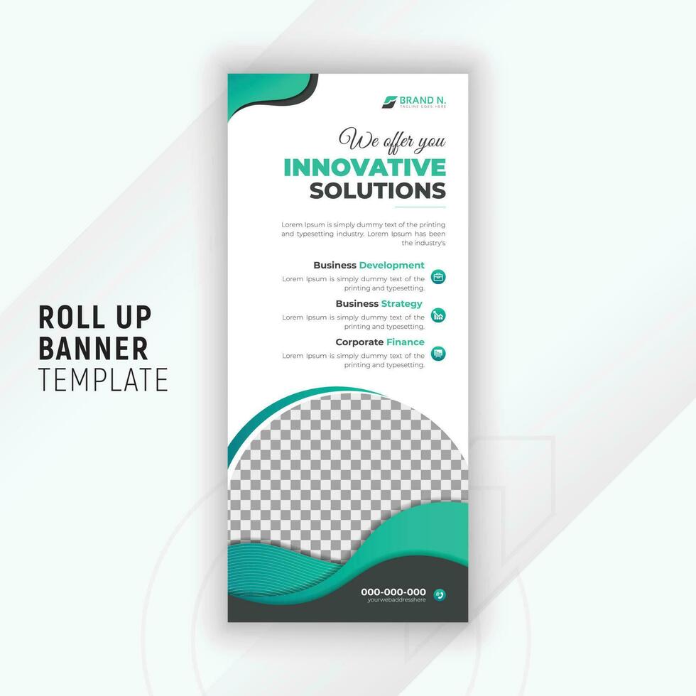 Modern and minimal colorful roll up standee banner design template with abstract shapes and white background vector