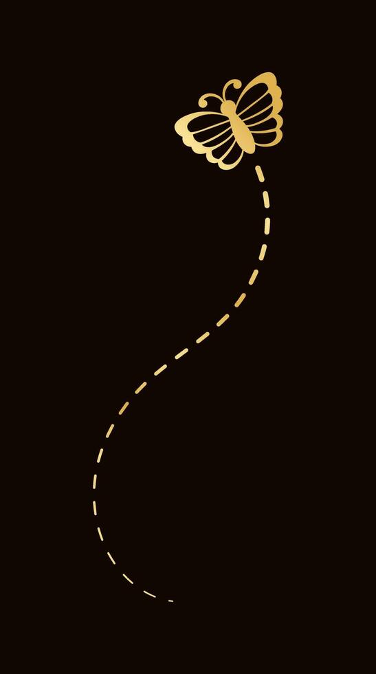Golden Butterfly with Dotted Line Flight Route. Elegant gold butterflies trail. Vector design elements for spring and summer.