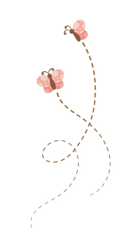 Flying Butterfly trail with dashed line route. Nature Spring Summer Design Element vector