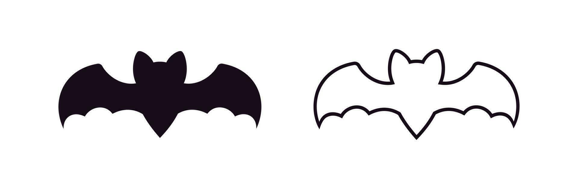 Bat icon logo silhouette and outline set, Halloween vampire sign symbol simple vector illustration