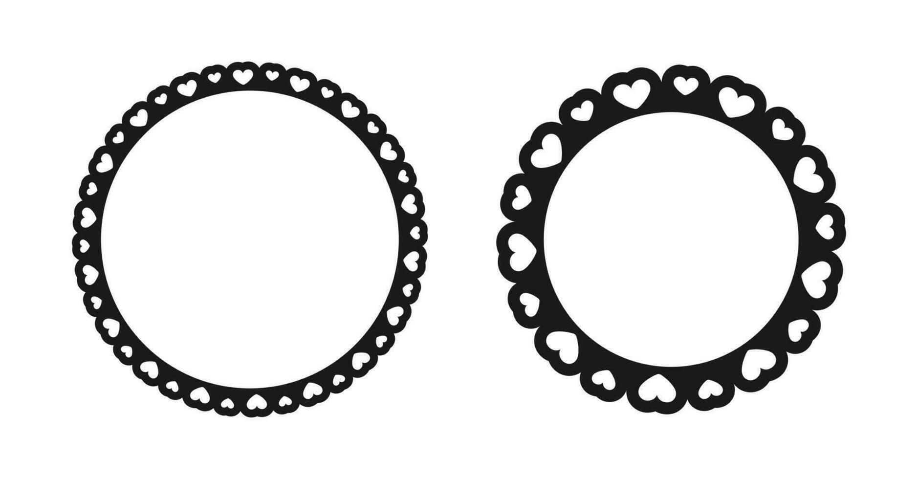 Round scalloped frame with hearts pattern set, Pastel Cute Valentines Frame Border vector