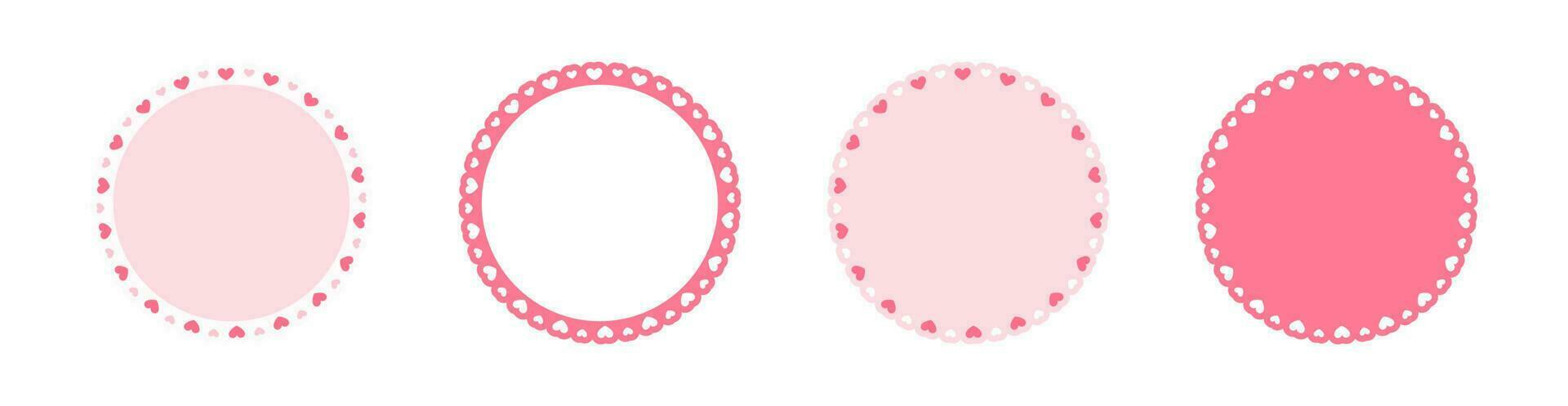 Circle scalloped frame with hearts set, Pastel Cute Valentines Frame Border vector