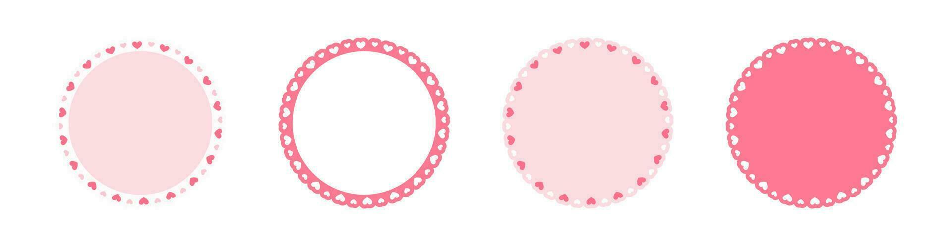 Circle scalloped frame with hearts set, Pastel Cute Valentines Frame Border vector