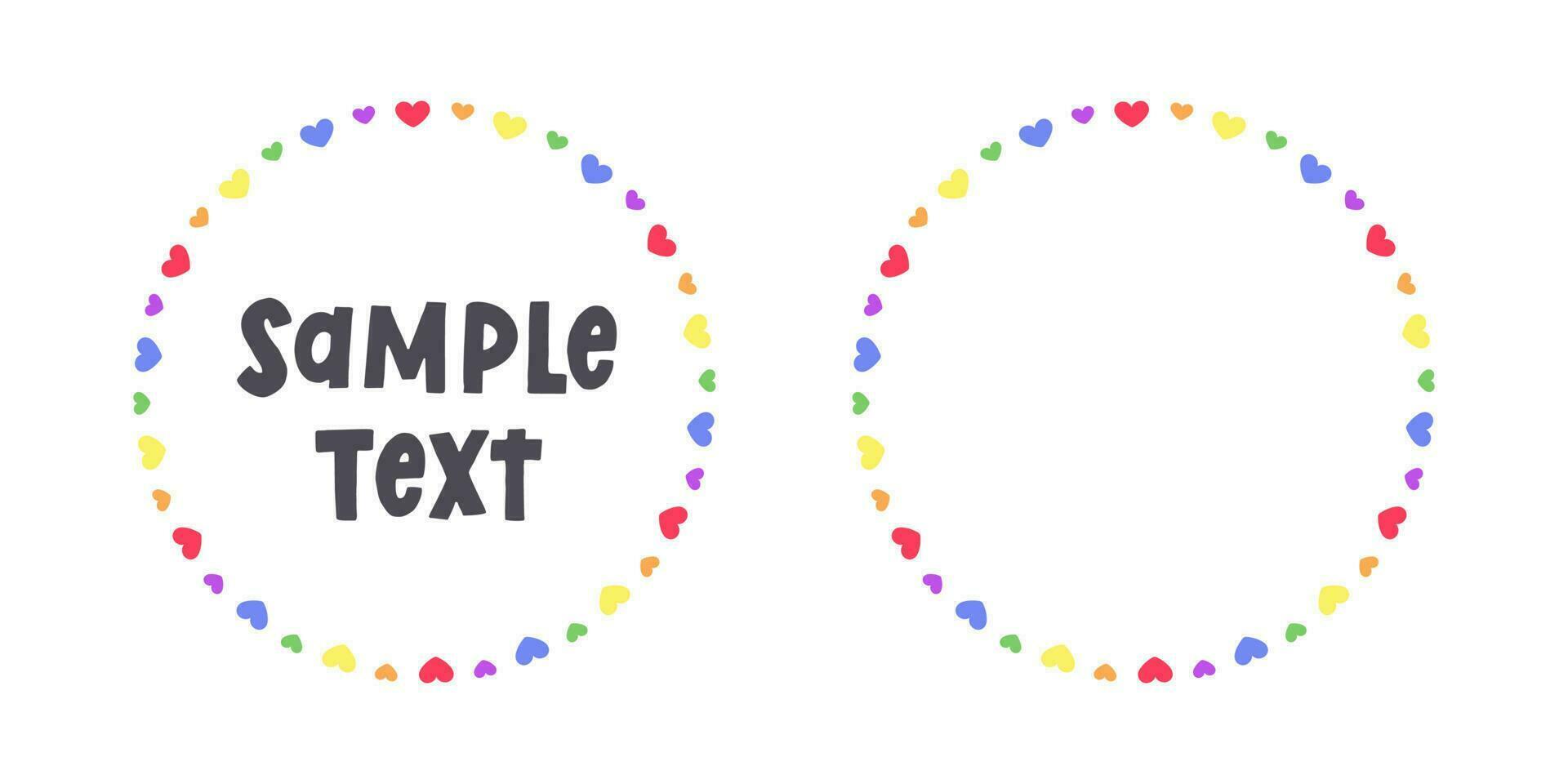 Round heart rainbow frame border. Valentines Day, Pride month flag concept. Vector flat illustration.