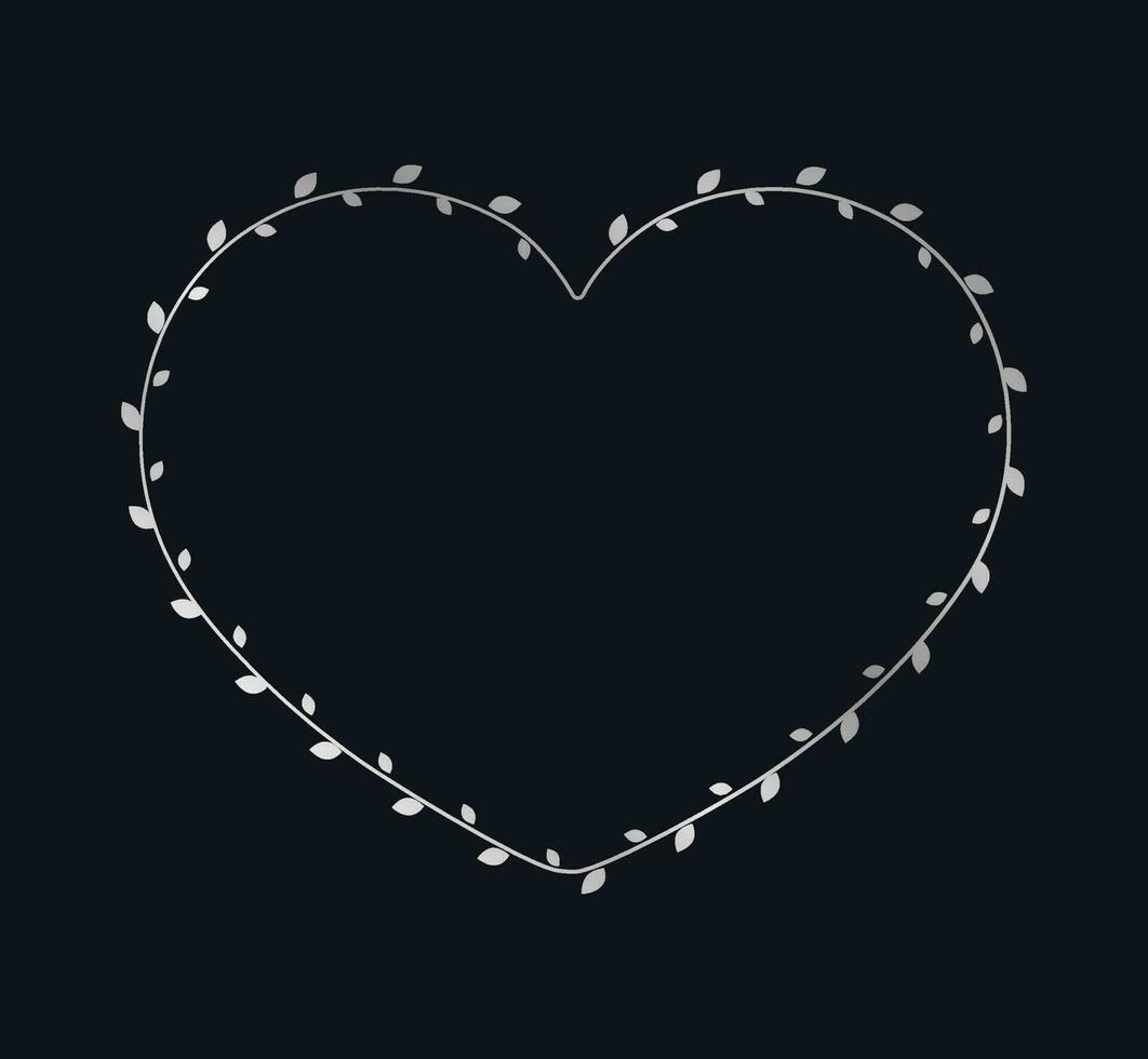 Silver Heart Shape Frame Made of Vine Leaves. Floral Valentines Day, Spring Summer Design Element, Love Concept vector