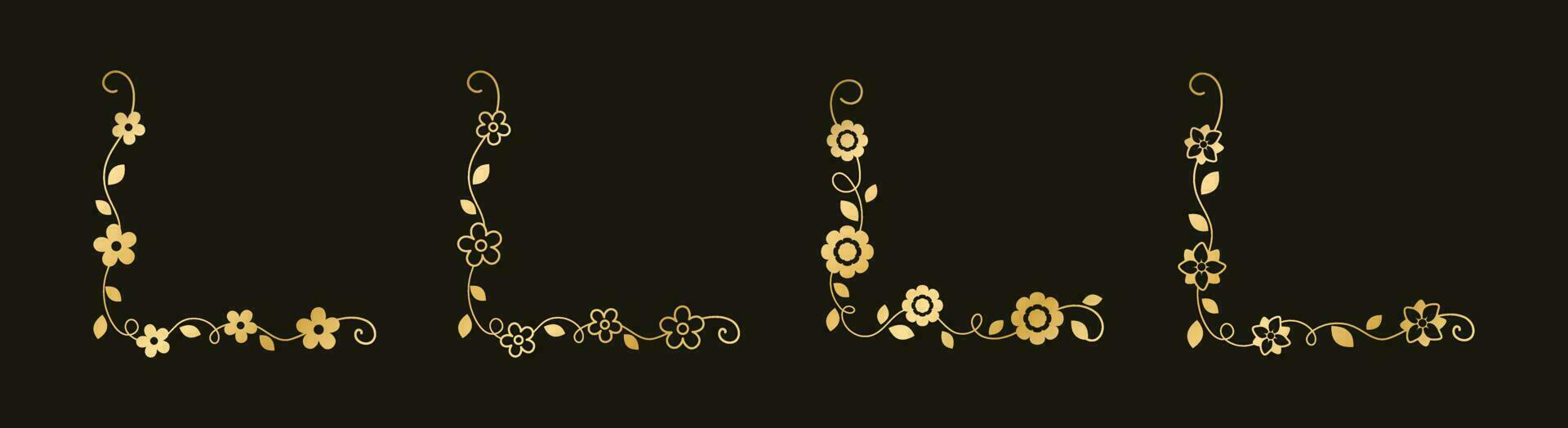 conjunto de oro floral esquina fronteras dorado primavera flor página decoración vector ilustración.