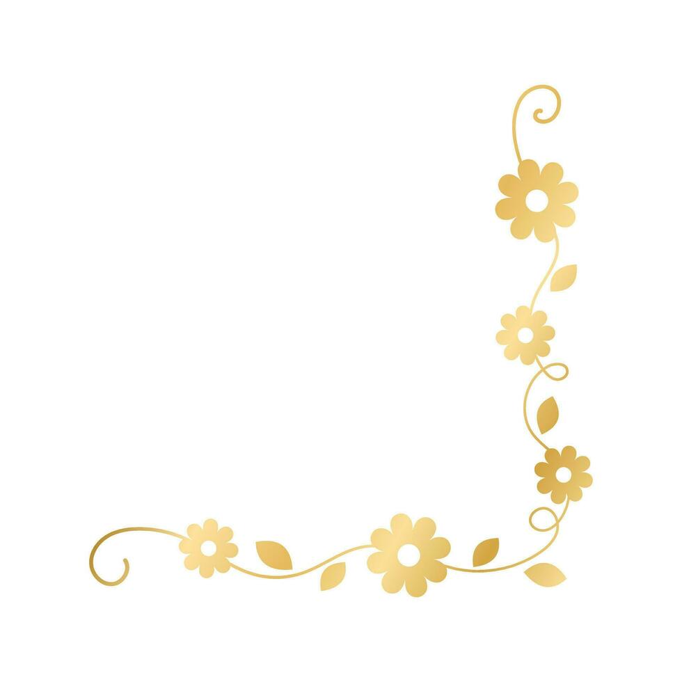 Spring gold floral corner borders. Flower page decoration doodle vector illustration.