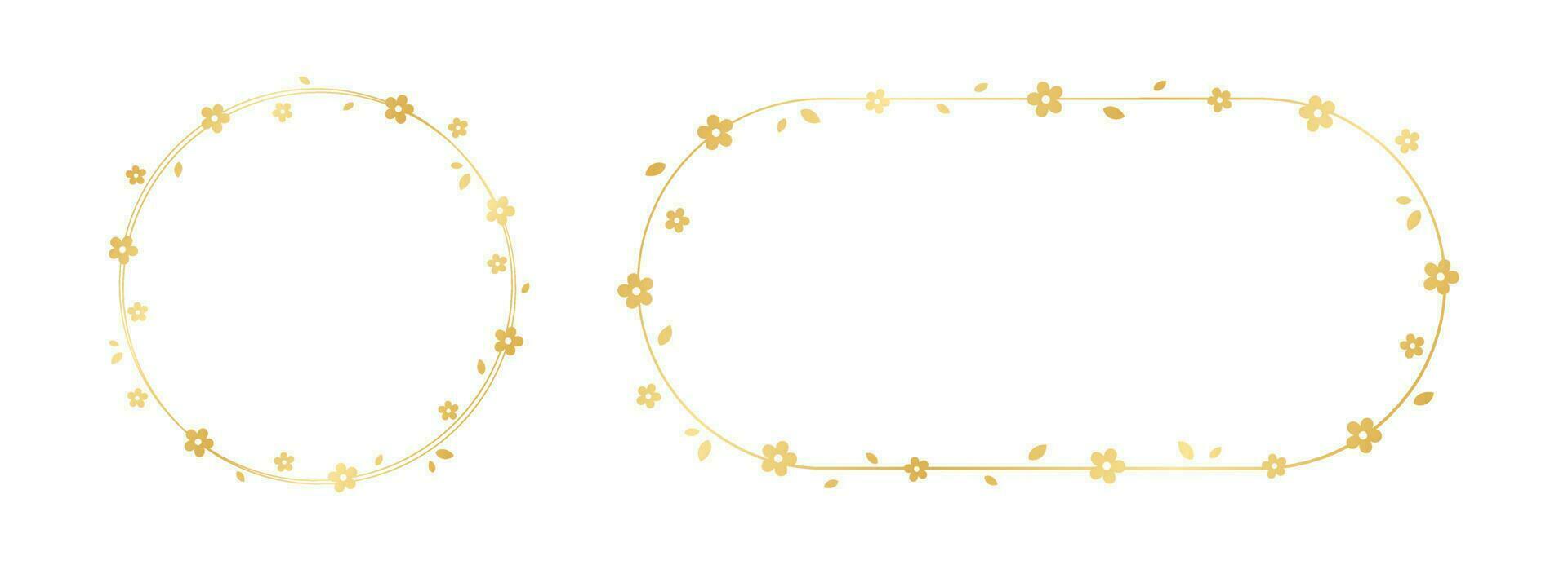 Gold Floral Frame Set. Botanical circle border template, flourish design element for wedding, greeting card. vector