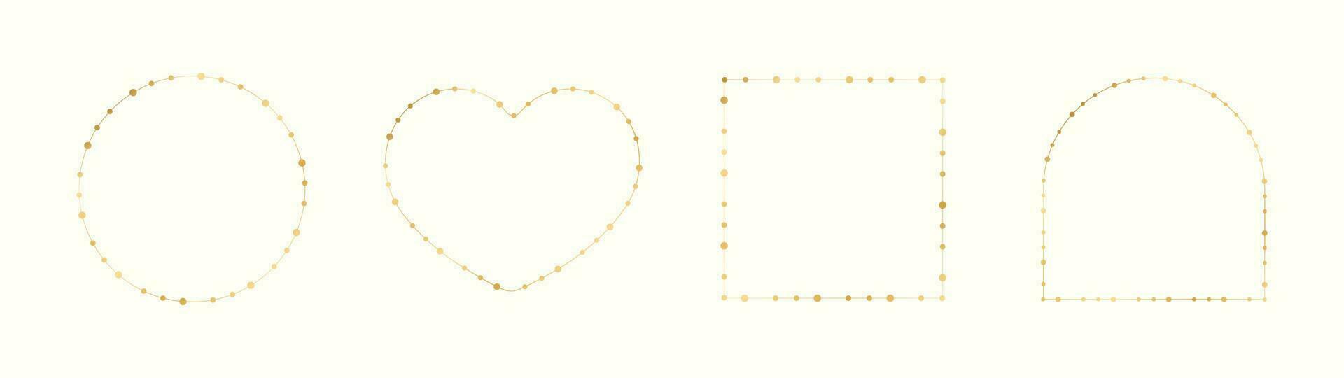 Gold Christmas Fairy Lights Frame Border Set. Abstract geometric golden dots circle frame collection. vector