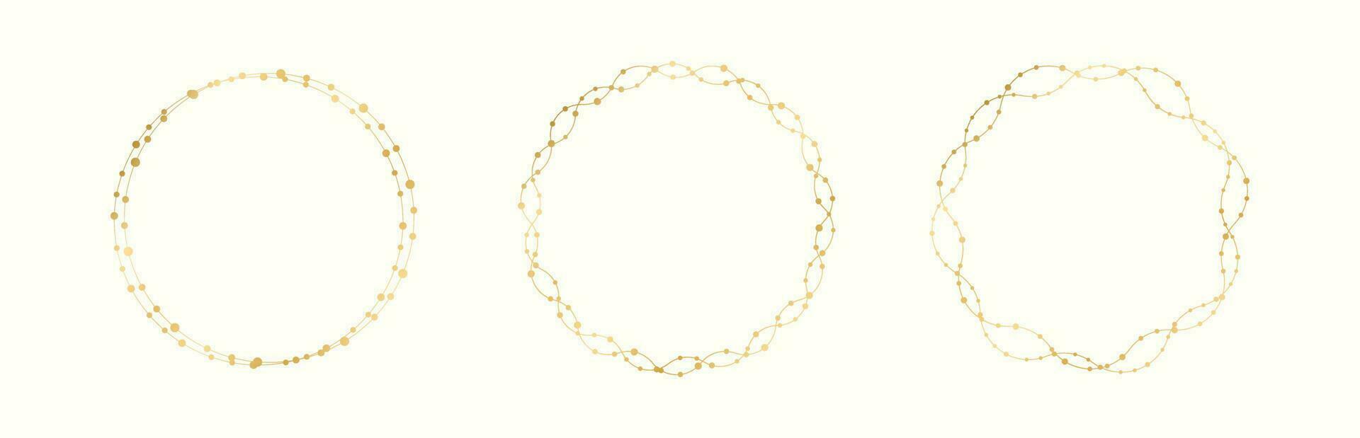 Gold Round Christmas Fairy Lights Frame Border Set. Abstract golden dots circle frame collection. vector